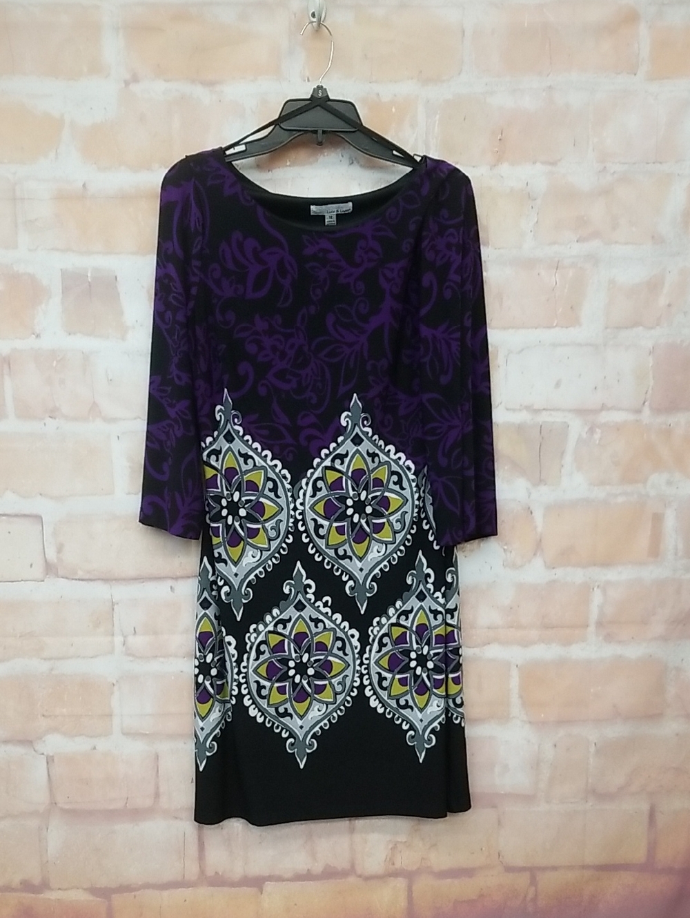 Lucy & Laurel Purple and Black Floral Medallion Shift Dress